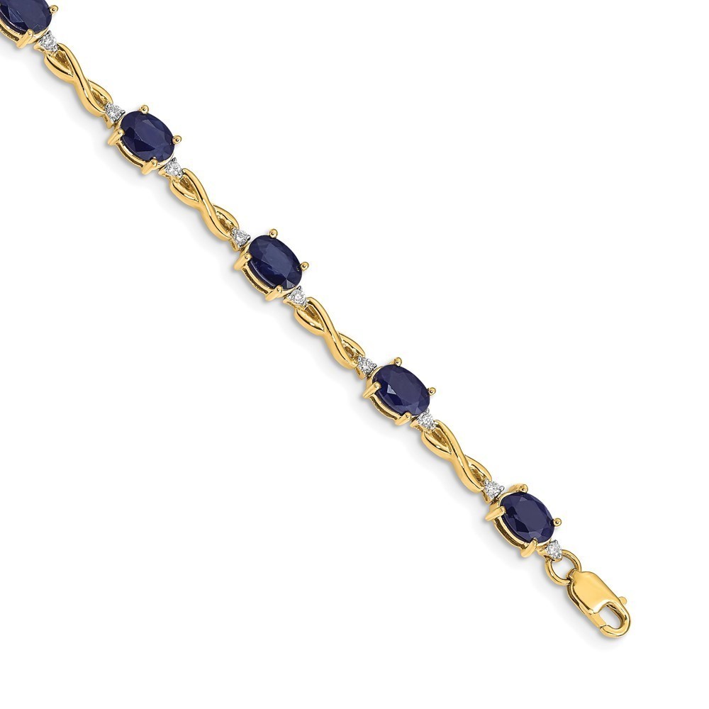 14k Yellow Gold Diamond and Sapphire September Birthstone Bracelet, 7" Length